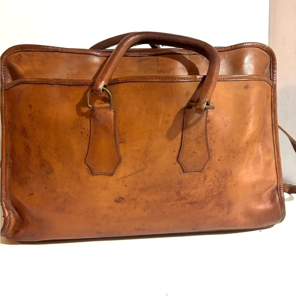 Vintage unisex Brown distressed Leather briefcase work travel Bag